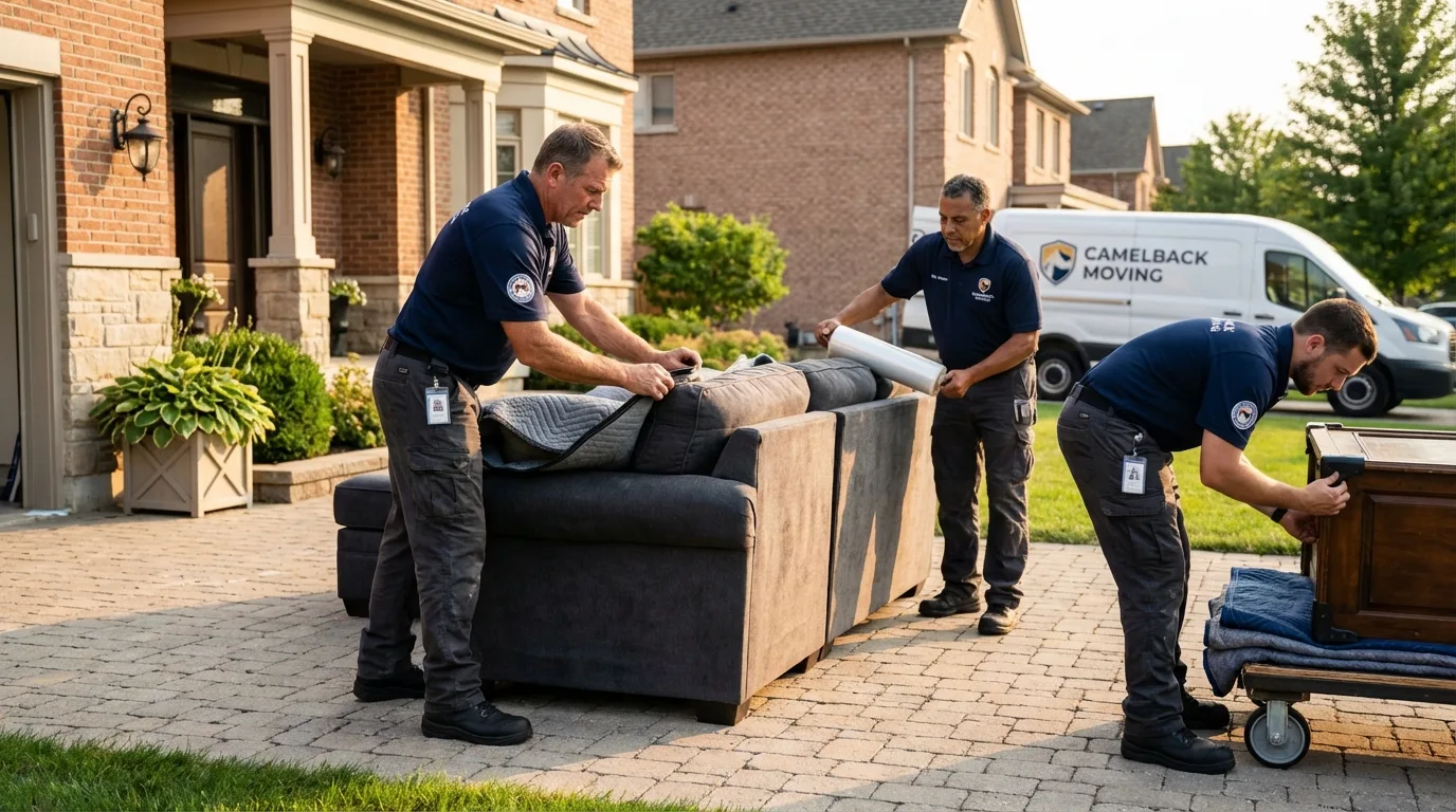 Large estate moving crew wrapping furniture in Pascoag, RI